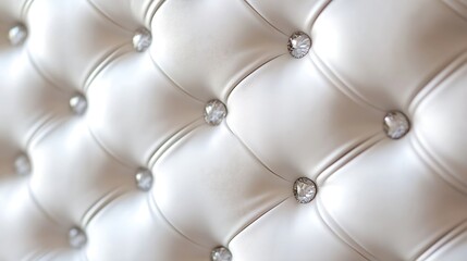 Poster - Elegant White Quilted Upholstered Wall with Sparkling Gems for Stylish Interiors : Generative AI