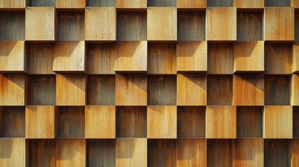 Poster - A striking modern wall adorned with geometric patterns creates an engaging visual experience. The interplay of light and shadow enhances the rich textures, bringing the structure to life