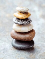Poster - Stack of smooth colorful stones symbolizing balance and tranquility in a serene environment : Generative AI