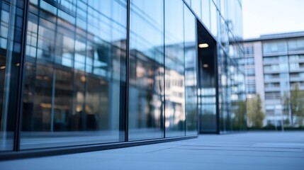 Poster - Modern Glass Building Exterior with Reflective Surfaces in Urban Environment : Generative AI