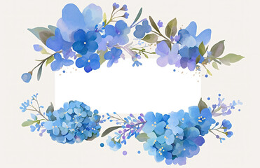 a hand-drawn floral frame pattern with blue and purple flowers, suitable for design elements, weddin