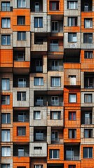 Aufkleber - A stunning display of modern architecture reveals a vibrant pattern of orange and gray, showcasing an array of windows across a contemporary urban building