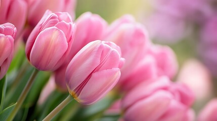 Poster - Close Up of Beautiful Pink Tulips Symbolizing Spring and Love : Generative AI