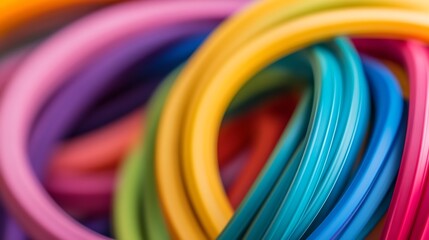 Poster - Vibrant colors of flexible plastic rings intertwined creating a mesmerizing abstract backdrop : Generative AI
