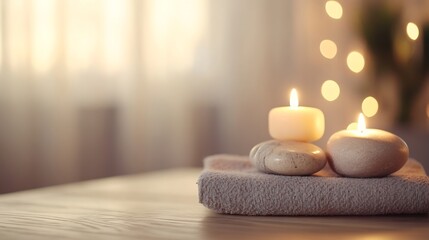 Aufkleber - Tranquil Spa Setting with Candles and Stones for Relaxation and Wellness : Generative AI