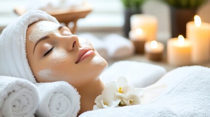 Poster - Relaxing Spa Treatment with Calm Woman Enjoying Facial Cleansing and Treatment : Generative AI