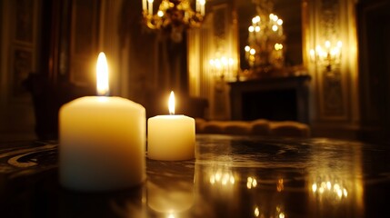 Poster - Illuminated Serenity with Soft Flickering Candles in a Luxurious and Elegant Room : Generative AI