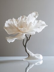Poster - Elegant white flower sculpture artfully crafted with smooth petals and delicate branches : Generative AI