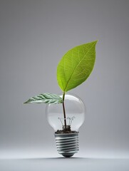 Poster - Light Bulb with Green Leaves Representing Environmental Sustainability and Growth : Generative AI