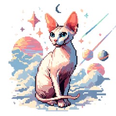 Sticker - 스핑크스 고양이, 픽셀아트, jpeg, (Sphynx cat, pixel art, jpeg)