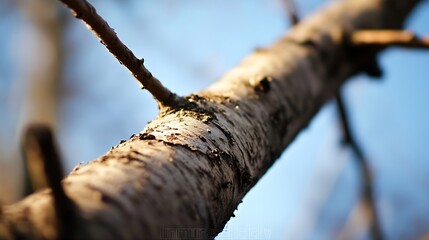 Poster - Close Up View of Bark Texture on Tree Branch in Natural Light : Generative AI
