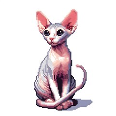 Sticker - 스핑크스 고양이, 픽셀아트, jpeg, (Sphynx cat, pixel art, jpeg)