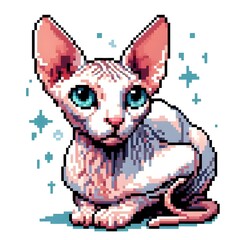 Sticker - 스핑크스 고양이, 픽셀아트, jpeg, (Sphynx cat, pixel art, jpeg)