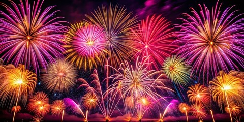 Poster - Vibrant Pink Fireworks Long Exposure Photography - Night Sky Celebration
