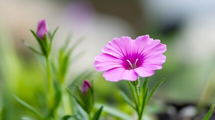 Fototapete - Vibrant Pink Flower Blossom With Buds in Blooming Garden of Nature : Generative AI