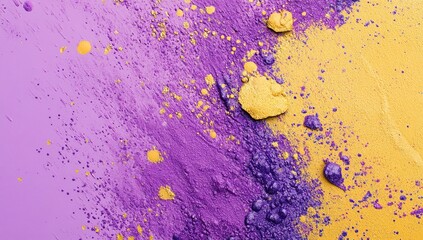 Poster - Purple and Gold Powder Texture: Abstract Art Background with Splattered Pigments, Golden Hues, and Vibrant Shades