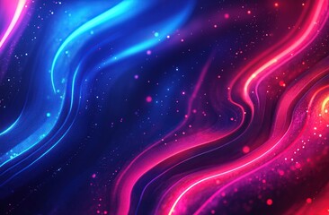 Poster - Abstract Pink and Blue Swirls with Glowing Particles: A Cosmic Dance of Light and Energy