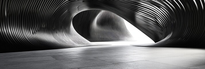 Poster - Abstract Black and White Swirling Tunnel: Modern Architecture Design with Interior Space and Light, Futuristic Interior Concept Exploration