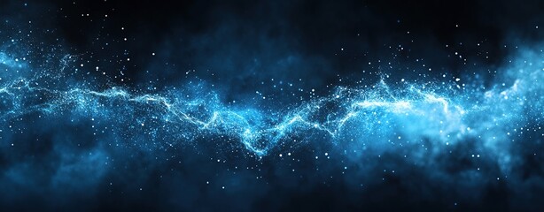 Poster - Abstract Blue Particles Flowing Dynamically Across a Dark Background, Creating a Serene and Futuristic Atmosphere