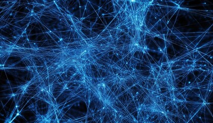 Poster - Exploring Intricate Network Structures: Visualizing Complex Systems' Connectivity with Glowing Blue Lines, Revealing Hidden Patterns in Abstract Designs.