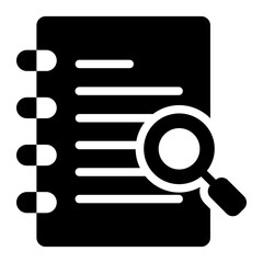 Wall Mural - Notebook with magnifying glass glyph icon representing literature, research, and academic studies