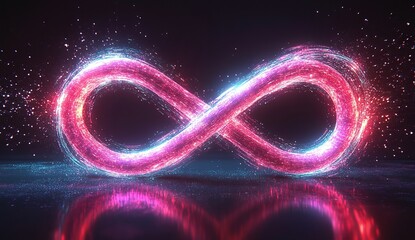 Poster - Glowing Infinity Symbol: Abstract Light Trails Design, Vivid Colors, Energetic Motion, Visual Art, Digital Creation, Futuristic Style
