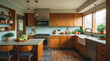 © SecretCanvas - Timeless and inviting retro kitchen design with wooden cabinets sink and cooking utensils arranged neatly for optimal use Modern Interior design inspiration