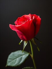 Poster - Elegant Red Rose Blooming Against a Dark Background for Romantic Themes : Generative AI