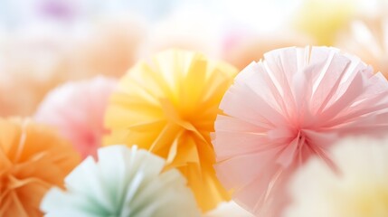 Poster - Colorful Paper Pom Poms For Event Decoration In Soft Focus Background : Generative AI