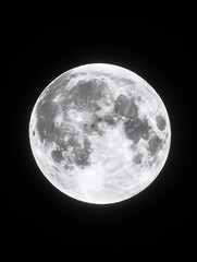 Poster - Bright Full Moon Glowing in Night Sky with Fantastic Terrain Details Featuring Craters and Shadows : Generative AI