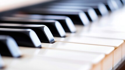 Fototapete - Close up of piano keys with a dramatic focus highlighting the artistry of music : Generative AI