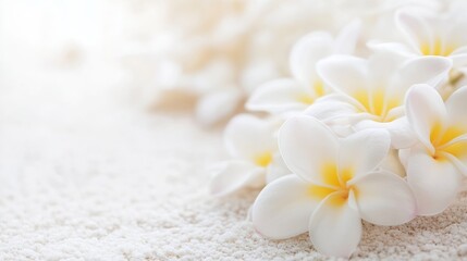 Poster - Serene Plumeria Flowers with Yellow Centers on a Soft Background : Generative AI