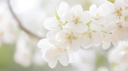 Fototapete - Graceful White Cherry Blossoms in Soft Focus with Pastel Background : Generative AI