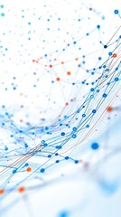 Poster - Abstract representation of interconnected blue and orange dots and lines on a white background
