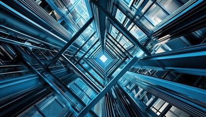 Poster - Modern Architecture's Steel Structure: Ascending Through Geometric Patterns to Light, Innovative Design and Futuristic Buildings