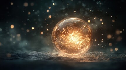 Poster - a glowing orb suspended in a darkened space, exuding mystical energy and illuminating the surroundin