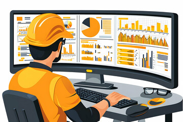 Poster - Engineer analyzing data on ultrawide monitor