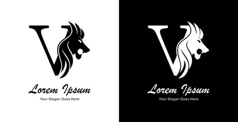 Aufkleber - The logo design is in the shape of a lion's head in a simple style and combined with the letter V