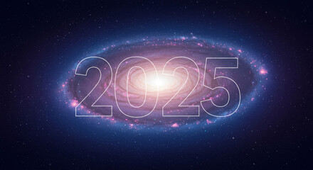 Wall Mural - the year two thousand twenty five superimposed over a galaxy