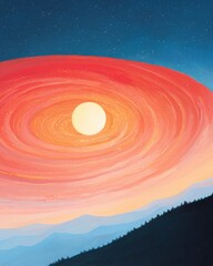 Poster - Celestial sunset over mountain landscapes ethereal artwork emotional expression vibrant color palette dreamy atmosphere