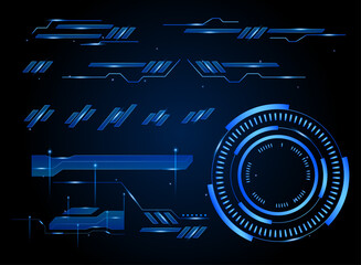 modern blue holographic technology futuristic frame badge banner set collection