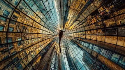 Poster - Dragonfly photographer captures stunning reflections in urban skyscrapers cityscape aerial view artistry