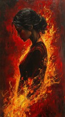 Poster - Fiery goddess surrounded by flames artistic vibrant colors passionate emotions dynamic perspective
