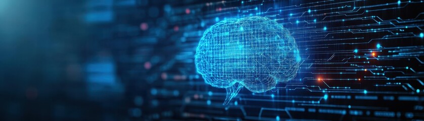 Leinwandbilder - Abstract Artificial Intelligence Brain Network with Blue Circuit Board Pattern