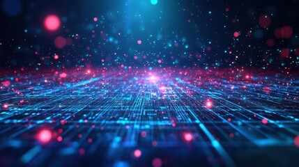 Leinwandbilder - Abstract Digital Technology Background with Glowing Blue and Pink Particles and Lines