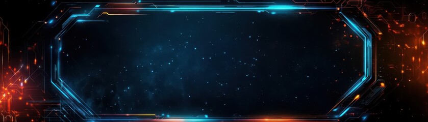 Leinwandbilder - Abstract Futuristic Technology Frame with Glowing Neon Lights on Dark Space Background