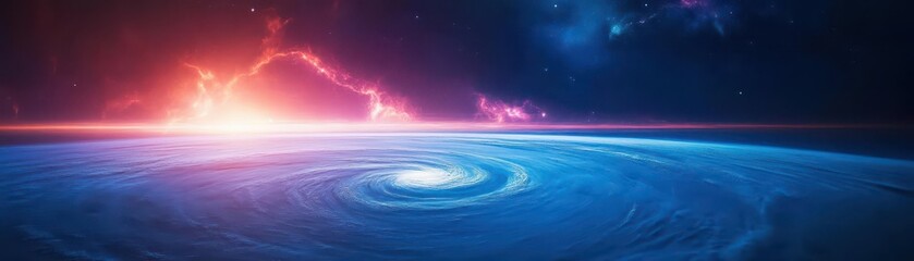 Poster - Abstract Space Scene with Swirling Blue and Red Nebulae and Cosmic Dust