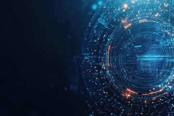 Leinwandbilder - Abstract Visualization of Digital Data Stream in Blue and Orange Tones on Dark Backdrop