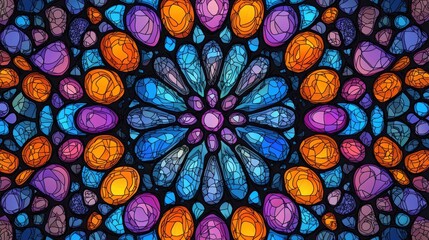 Poster - Mesmerizing Kaleidoscopic Patterns of Vibrant Colorful Stained Glass Mosaic Artwork