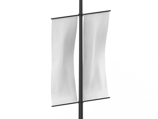Wall Mural - Blank white modern urban vertical banner mockup on isolated white background, 3d illustration